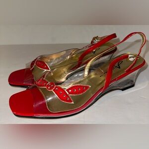 Vintage Annie Red Lucite Block Heels Open Toe Size 8 Cute Halloween Dress up